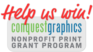 Conquest Graphics logo for Nonprofit Print Grant Program. Help us win! Community Involvement.