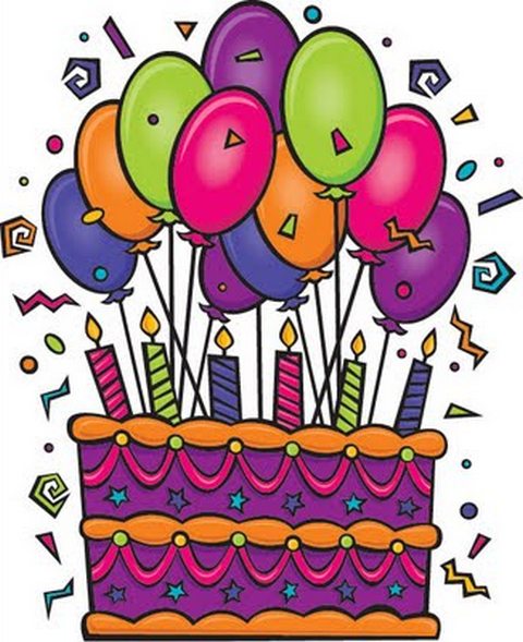 Colorful birthday cake with balloons, candles, and confetti. Celebration illustration for party themes.