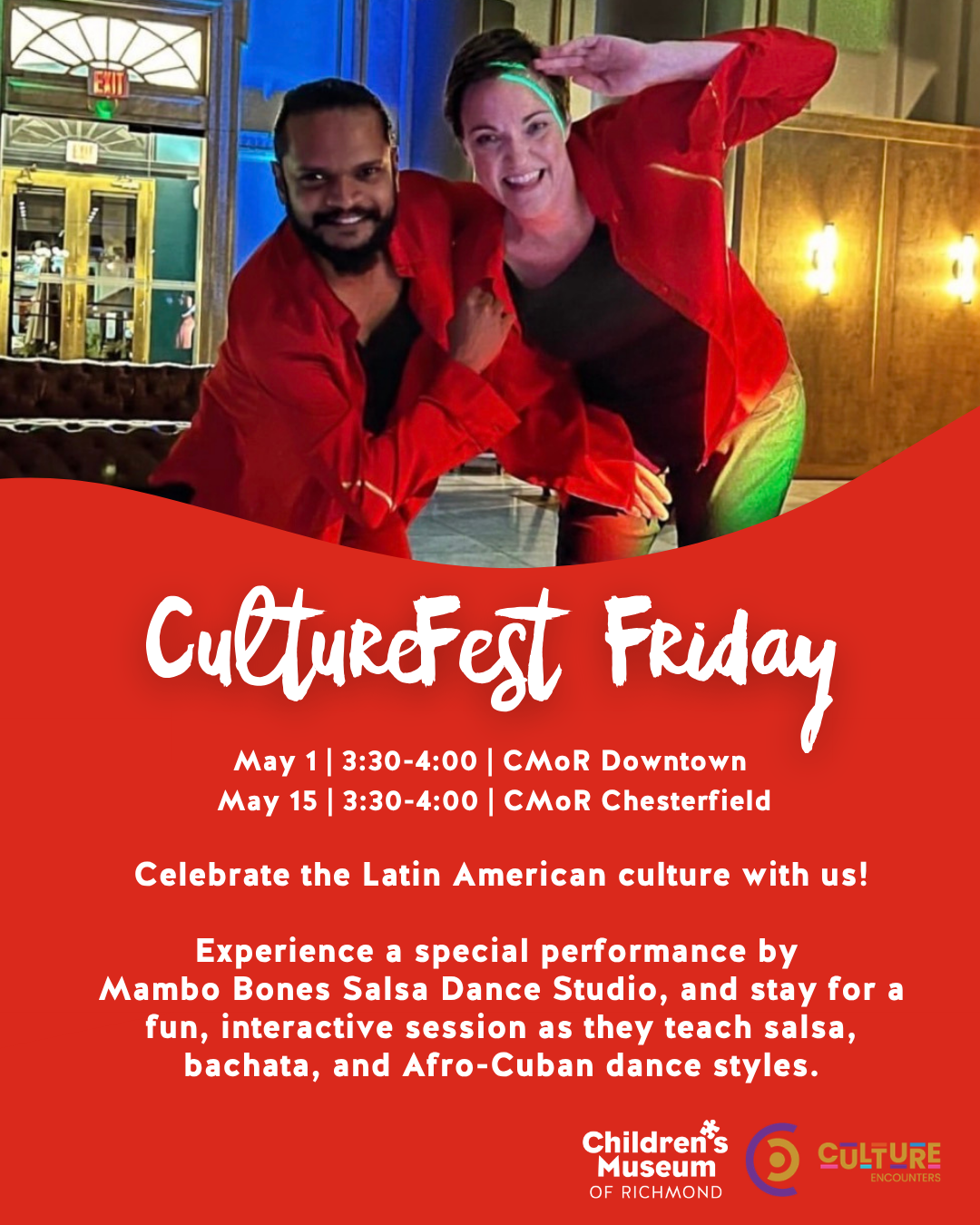 CultureFest Downtown: Latin American culture celebration with salsa dancing by Mambo Bones Salsa Dance Studio.