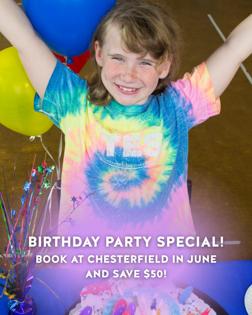 Book your Birthday Party at CMoR! Girl with balloons at party. Chesterfield birthday special, save  in June! 