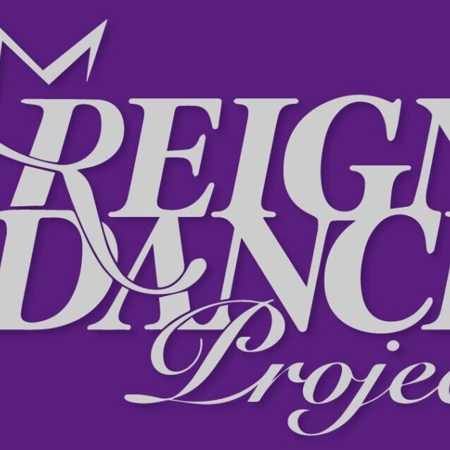 Reign Dance Project logo featuring stylized grey text and a star icon on a solid purple background.